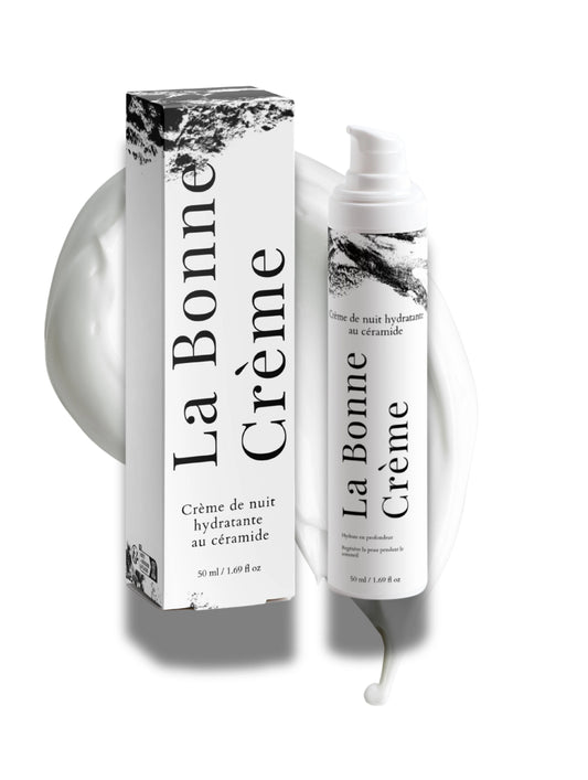 Crème de nuit hydratante au céramide La Bonne Crème, soin régénérant pour peaux sensibles.